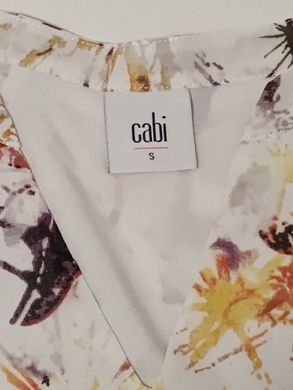 CAbi Go To Blouse Ivory Pink Paint Splatter Long Sleeve Top Size S - Picture 4 of 7
